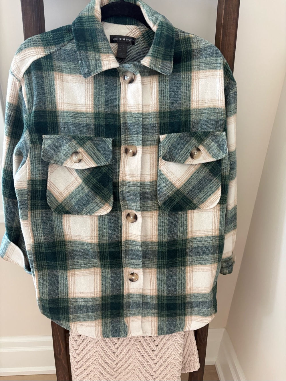 Streetwear Society Green & Cream Plaid Shacket